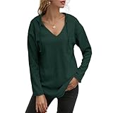 TANTOMI Pullover Damen Hoodie Langarm V Herbst Vielseitig Bequemes Langarm Kapuzenpullover Ausschnitt Kordelzug LäSsig Longshirt