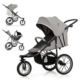 Kinderkraft HELSI 2 Buggy bis 27 kg, Buggy ab geburt, Laufkinderwagen mit große Luftreifen, Liegefunktion, Verstellbarer Elterngriff, Zusammenklappen, Untersitzkorb, Grau