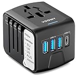 VOOMY Reiseadapter Weltweit, Universal Reisestecker mit 3USB, 1USB, 1AC Steckdose, Reiseadapter Europa USA Mexiko Australien Thailand, Reiseadapter Usa, Reisestecker Adapter Weltweit, Travel Adapter