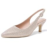 Peijely Damen Slingback Low Kitten Heels Geschlossene Zehen Pumps Arbeit Elegante Schuhe, Glitzer Champagner, 38 EU
