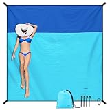 SKYREH Stranddecke Sandfrei super groß 220x210 cm, Sanddicht Wasserdicht, Leicht Weiches Bequemes Langlebiges Material, breite Streifen, Strandmatte, Strandtuch (Hellblau)