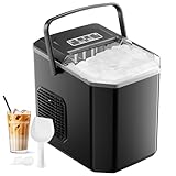 Eiswürfelmaschine, 12 kg in 24 Stunden, 9 Eiswürfel in 6 – 8 Minuten, Eiswürfelmaschine mit umkehrbarem Eislöffel und Tragegriff, für Zuhause/Küche/Camping