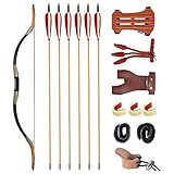 Huntingdoor Pfeil und Bogen Set für Erwachsene 30-50 lbs Traditionellen Bogen Reiterbogen mit Holzpfeile und Bogenschießen Zubehör Langbogen Kit für Zielübungen (30lbs)