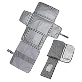Wickelstation, tragbarer Baby-Organizer, 55,9 x 54,8 cm, wasserdichte Wickelunterlage, wasserdichte Windelunterlagen, mehrere Taschen, wiederverwendbar, faltbare Matte für Mädchen und , Grau