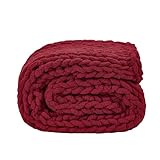 Care Spring Handgefertigte Grobstrick Decke, Dicke Und Warme Kuscheldecke, Große Strickdecke Für Erwachsene, Strickdecke Als Überwurf Für Bett Stuhl Und Sofa, Gestrickte Decke,Rot,100X100cm