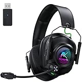 Krysenix KGH2 Wireless Gaming Headset für PS4, PS5, PC, Mac, Switch, 2.4GHz Gaming Headset mit Mikrofon, Faltbares Noise Cancelling Kabelloses Headset mit LED-Lichtern, 40H Akkulaufzeit, Schwarz
