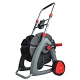 LEHMANN Schlauchwagen mit Verstellbarer Höhe 61-81 cm, für bis zu 45 Meter 1/2“ Gartenschlauch, integriertem Anschluss und Kurbel zum Aufwickeln, Gartenschlauchwagen auf Rädern