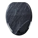 WC Sitz Doppelte Absenkautomatik MDF Holzkern hygienisch Rostfreie Scharniere, Hochwertige Toilettendeckel aus Holz 175kg Bad Toilettendeckel Toilettensitz Klodeckel (Felsen)