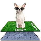 Alckijy 68x52 cm Hundeklo Hundetoilette Welpentoilette mit Kunstrasen, Hochdurchlässiger Hundetoilette Welpenklo Haustiertoilette, mit Waschbar Wiederverwendbar Trainingsunterlage für drinnen draußen