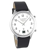 Falkenberg & Söhne Funkarmbanduhr Japanisches Quarzuhrwerk Funkuhr 42 mm Edelstahl Leder 22 mm Funksignal DCF77 Herrenarmbanduhr Damenarmbanduhr Digitale & Analoge Anzeige Datumsanzeige