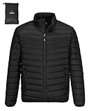 Outdoor Ventures Herren Steppjacke Packbare Leichte Warme Übergangsjacke Herren Wasserfeste Pufferjacke mit 3 Taschen für Outdoor Casual Wandern, Schwarz 3XL
