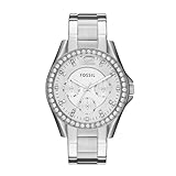 Fossil Riley Watch für Damen, Quarz-Chronographenwerk mit Edelstahl- oder Lederarmband