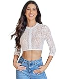 Zeagoo Dirndl Bluse Damen Kurzarm Spitze Traditionelle Bluse Rundhals Weiß Tracht Blusen Elegante Spitzenbluse für Oktoberfest Dirndlbluse Weiß XS