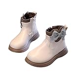 NSICBMNO Mädchen Stiefeletten, Fleece-gefüttert, Winterstiefel, Fliege, Prinzessinnenschuhe, Kampf, Cowgirl-Stiefel, Kunstleder, lange Stiefel, Reiten, Kindertanzen, 3–11 Jahre, A White, 32 EU