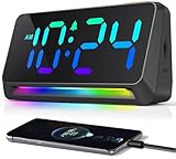 YsyYey Wecker digital mit großen Zahlen, Digitaler Wecker mit RGB-Display, Digital Uhr Extra mit Einstellbarer Helligkeit, Lauter Alarm, Steckbarer Nachttischwecker mit Nachtlicht, USB-Ladeanschluss