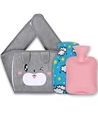 Wärmflasche mit Bezug und Gürtel, Yungden Tragbare Wärmflaschengürtel, Abnehmbar Wärmegürtel zum Umbinden, Hot Water Bottle für Bauch, Hände, Schulter, Rücken und Beine (Rosa - lächelnde Katze)