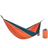 ETZRYSYB Hängematte für Camping, Doppel- und Einzelbett, mit Baumgurten, für drinnen und draußen, Rucksackreisen, Überleben und Reisen, tragbar (Orange, M)