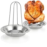 com-four® 2X Hähnchengrill - BBQ Hähnchenbräter für Grillhähnchen - Geflügelhalter zum Garen von Broiler - Brathähnchenhalter mit Auffangschale für den Ofen (02 Stück - Hähnchengrill)