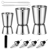Cocktail Jigger Messbecher Edelstahl Barmaß 3cl/4cl/5cl Gin Measuring Cups Set Klein Doppelmaß Jigger mit 4 Flaschenausgießer 3 Bürste Zubehör für den Barkeeper 3 Stück