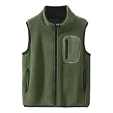 Kleinkind Kinder Fleeceweste Stehkragen Ärmellose Jacke Polar Fleece Reißverschluss Weste Solide Eltern-Kind Leichte Oberteile Oberbekleidung, Olivgrün 130