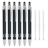ENLACE Hochwertig Kugelschreiber Set 6 Stück Ergonomischer Kugelschreiber Metall Kulli mit Rutschfeste Griffzone, Druckkugelschreiber mit 10 Stück Kugelschreiberminen für Büro Haushalt, Schwarz