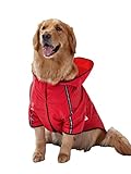 QWINEE Hunde-Regenmantel, wasserdicht, reflektierend, Regenjacke, leicht, mit Kapuze, Regenponcho für Welpen, kleine, mittelgroße und große Hunde, Rot, 4XL