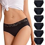 flintronic Damen Unterhosen Spitze Slip, 6er Pack Baumwolle Weich Unterwäsche, Atmungsaktiv Slips Bequeme mit Spitze Bequeme Hipster(L)