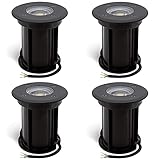 linovum 4er Set BORU Bodeneinbauleuchten schwarz IP67 mit LED GU10 2W warmweiß - 4x Bodenspots 230V Außen befahrbar mit Kabel