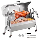 VEVOR Lammgrill, Spanferkelgrill, Spießbratengrill, 90 kg BBQ-Holzkohle-Spießgrill für ganzes Schwein, Lamm, Ziege, elektrischer 52-W-Motor, Edelstahl-Drehspießröster mit feststellbaren Rädern