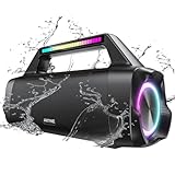AKONE Bluetooth Lautsprecher, 80W Peak Musikbox Bluetooth Groß Bass Boost mit LED-Licht, Rollender Stereo-Sound Soundbox, 20h Akku, IP67 Outdoor Lautsprecher Boombox für Partys,Strand,Camping