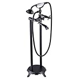 GUHPZA Retro-Wannenarmatur, Freistehende Badewannenarmatur Mit Handbrause, Wannenfüllarmatur Aus Schwarzer Bronze, Messing, Doppelgriff-Wannenarmatur, Bodenmontierte Füllmischa,Typ B