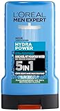 L'Oréal Men Expert Duschgel und Shampoo für Männer, Duschbad zur Reinigung von Körper, Haar und Gesicht, Herren Körperpflege für hydratisierte Haut mit Mountain Water, Hydra Power, 1 x 250 ml