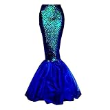 Pailettenrock für Damen Kostüm Damen Karneval - Tail Kostüm Prinzessin Pailletten Maxirock Cosplay Halloween Partykleid (Blue XL)