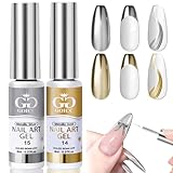 Gel Liner Nail Art Silber Gold 8ml 3D Gel Nail Art Metallic Nagellack 2PCS French Nails DIY Maniküre Geschenke für Salon Home DIY Maniküre für Nail Design