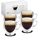 Zobel Espressotassen 80ml | 4er Set doppelwandige Espressogläser aus Borosilikatglas inkl. Filzuntersetzer | Spülmaschinenfest & hitzebeständig | Schwebeeffekt
