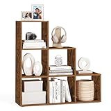 VASAGLE Bücherregal, Treppenregal, Trennwand, Aufbewahrungsmöbel, 6 Fächer, für Büro, Wohnzimmer, Schlafzimmer, rustikales Braun LBC63BX