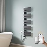 EMKE WiFi Intelligenter Badheizkörper Handtuchhalter Elektrisch 1320x400 mm, Handtuchheizkörper Elektrisch mit Thermostat Elektrischer Handtuchwärmer mit Heizstab Anthrazit 600W
