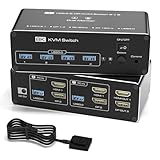 KVM Switch 2 Monitore 2 Computer, 8K HDMI+DP Dual Monitor KVM Switch, USB 3.0 Hub für 2 PC Share 2 Bildschirme, Unterstützung Erweiterter / Kopiermodus mit Desktop-Controller mit 2 USB-Kabel
