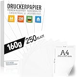 Druckerpapier A4 160g weiß - 250 Blatt – PREMIUM PAPIER Reinweiß - DIN A4-21 x 29,7 cm - Zeichenpapier dick,unbedruckt für Uni, Fotografie, Präsentationen, Basteln, hochwertiges Bewerbungspapier