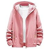 Schnell trocknende Herren-Jacke, ultradünner Kapuzenpullover, atmungsaktiv, Outdoor-Jacken, LSF 50+, Sonnenschutz, leicht, mit durchgehendem Reißverschluss, langärmelig, athletische Mäntel, rose, XL