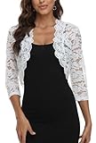 MISS MOLY Bolero Damen Festlich Spitze Jacke Kurz Hochzeit 3/4 Ärmel Strickjacke Oberteil