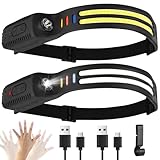 Stirnlampe LED Wiederaufladbar 2 Stück,2000 Lumens Superhell Weiß Licht Intelligenter Sensor, 9 Lichtmodi 4 Farben IPX4 Wasserdicht 0,09KG Leichtgewichtig Stirnlampen fürs Laufen, Campen, Angeln
