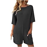 Latzhose, Shortalls für Damen, Herbst, Sommer, lockere Passform, gerippt, gehäkelt, Overall, Shorts, Einteiler für Damen 2025, L-70, Dunkelgrau, XL