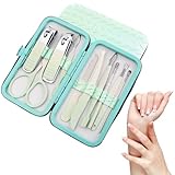 FENQURO Maniküre Set, Nagelset Nageletui Nagelknipser Reise Essential Nagelpflege Werkzeuge Mode Edelstahl Nagelknipser Kit Pediküre Kit Pflege Nagel Geschenk für Frauen Freunde und Eltern (Grün)
