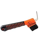 LUCFOR Hufkratzer für Pferde mit Gel-Griff, 2-in-1 Auskratzer für das Auskratzen von Hufen und Ausbürsten, schwarz-orange