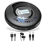 CD Player Tragbar, Arafuna Tragbarer CD-Player Bluetooth für Auto und Kinder, 2000mAh wiederaufladbarer Discman mit LCD-Bildschirm, Anti-Shock-Schutz FM, Kopfhörer