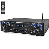 Pyle Amplifier, 800W Bluetooth Verstärker – 4-Kanal Mini Amp mit MP3, USB, AUX, SD, Mikrofon, FM, RCA, Kopfhörer, Reverb/Delay – Stereo für Heimkino, Studio & Theater