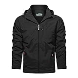 2025 - Bequeme, Trendige, lässige, solide Herren-Kapuzenjacke, Taschen-Hardshell-Jacke Wolf Herren Mantel (Black, XXL)