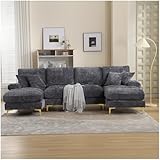 Sektionalsofa in U-Form, modernes Schlafsofa, 4-Sitzer, gepolstertes Möbelstück, modernes Design, Chenille-Stoff(Grau)