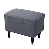 Highdi Ottomane Schonbezug Hockerbezug, Karierter Jacquard Stoff Einfar Big Hocker Hussen für Fußhocker, Stretch Bezug Waschbar Ottomane Abdeckung Überzug Hocker Protector (Dunkelgrau)